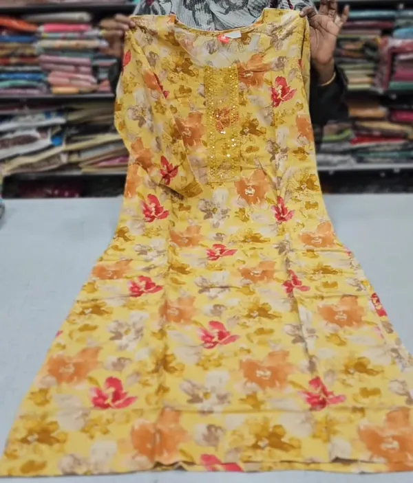 Premium Liva Certified Rayon Embroidery Straight Kurti with Side Cut | SD39